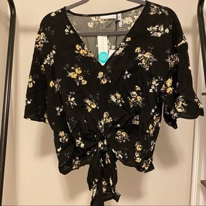 Luq Rhee Floral Tie Front Top